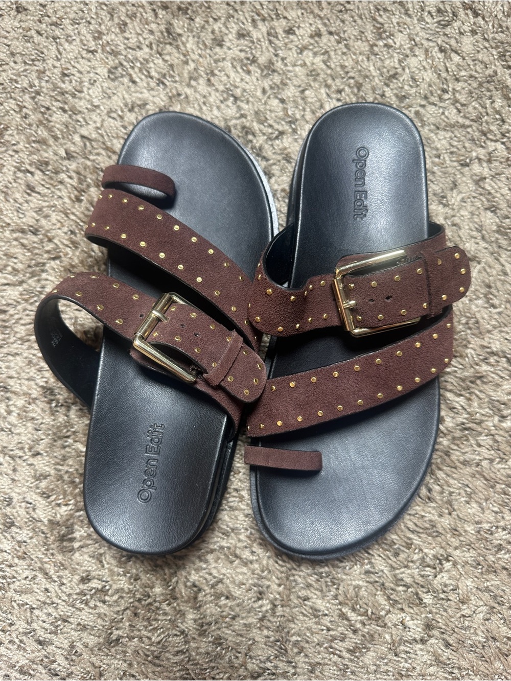 Open Edit Suede Florence Studded Toe Loop Sandal 7